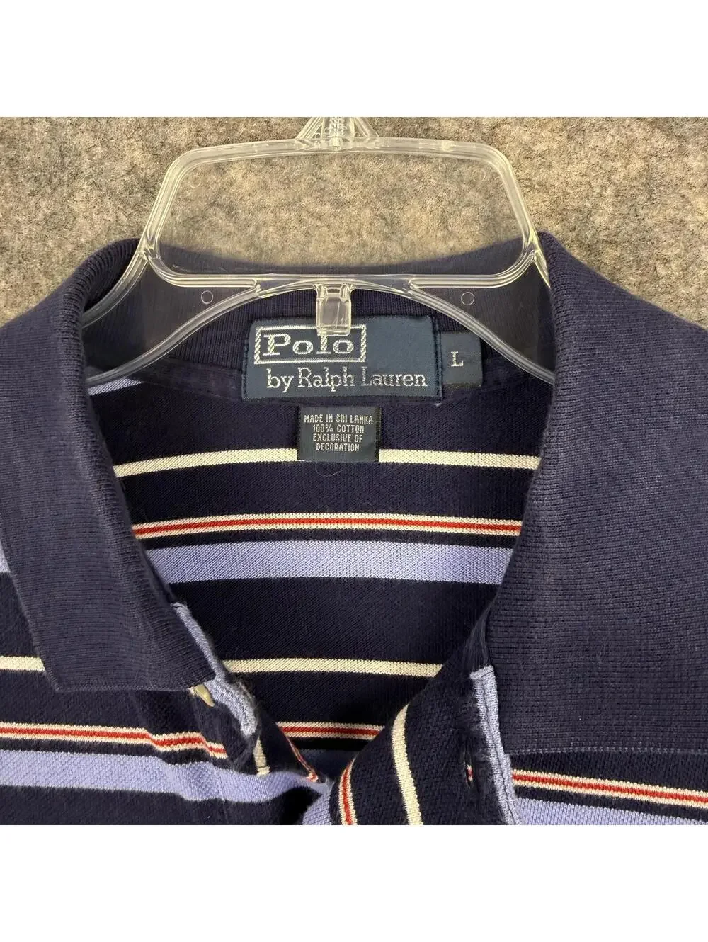 Polo Ralph Lauren Polo Shirt Navy Blue Red White Stripe Men Size Large 516